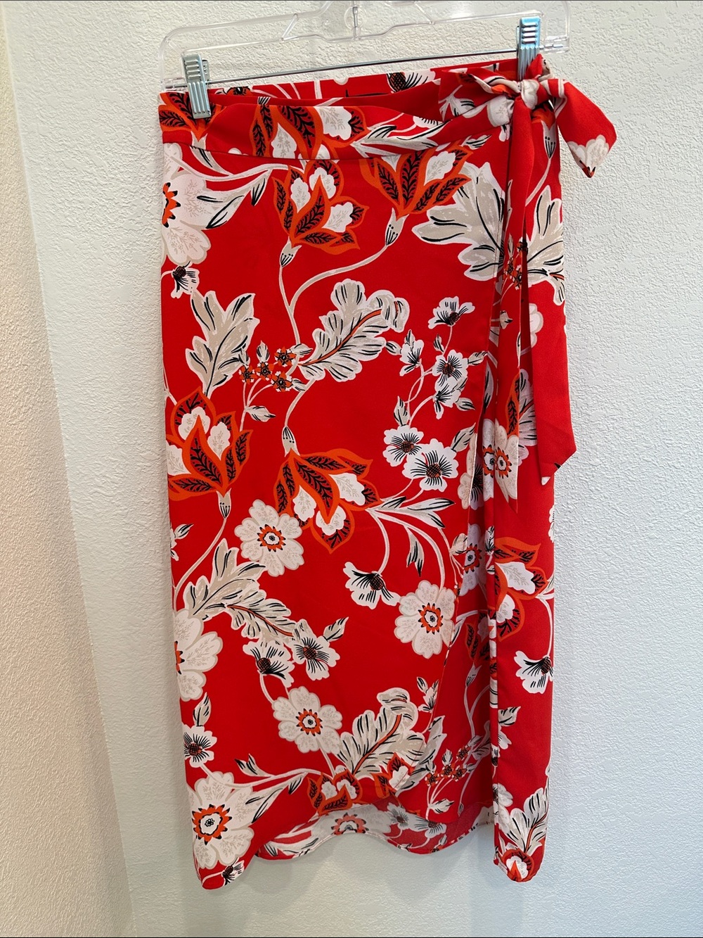 Ann Taylor Factory Red Floral Wrap Skirt